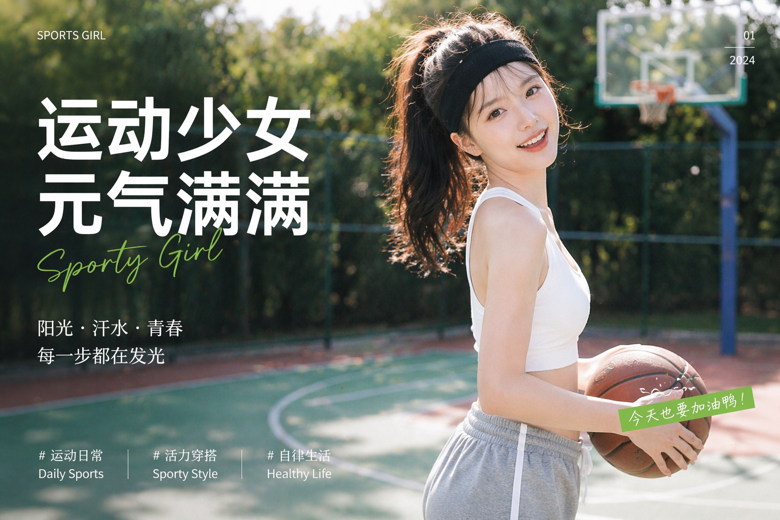 运动风元气少女AI摄影提示词